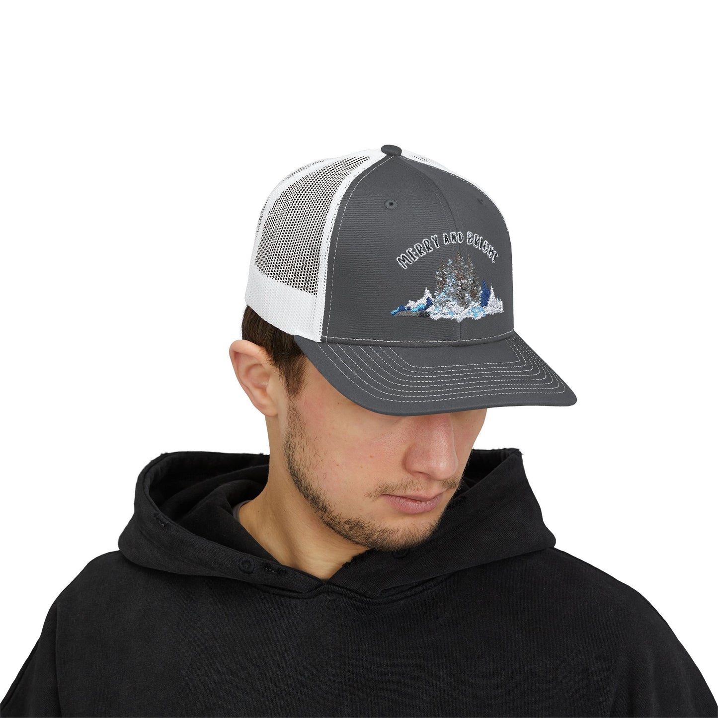 "Merry and Bright" Embroidered Snapback Trucker Cap