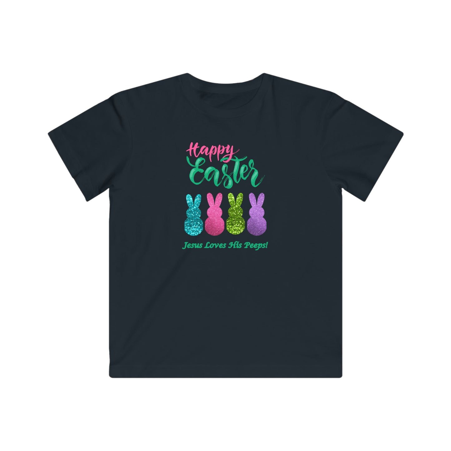 "Happy Easter" Kids Fine Jersey Tee - Glitter Bunny Design