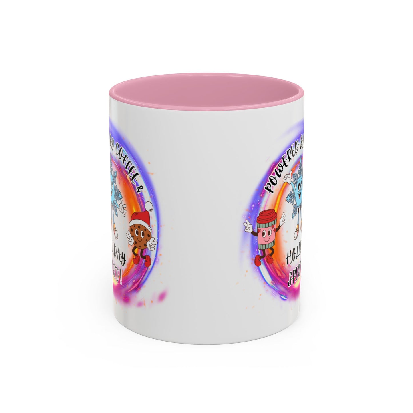 "Powered By Coffee and Christmas Spirit" Two Tone Accent Mugs (11oz, 15oz)
