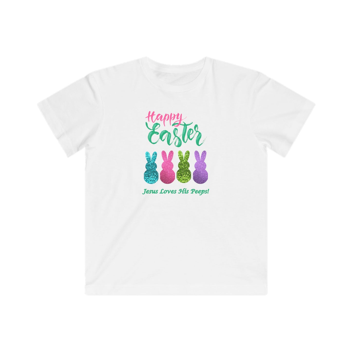 "Happy Easter" Kids Fine Jersey Tee - Glitter Bunny Design