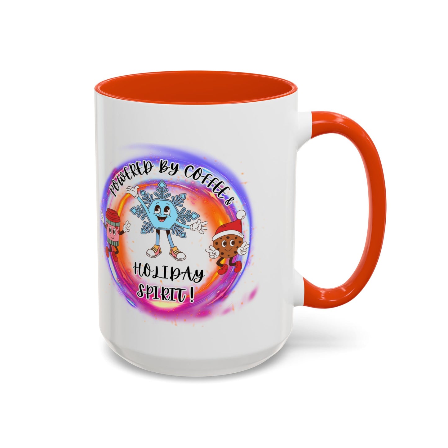 "Powered By Coffee and Christmas Spirit" Two Tone Accent Mugs (11oz, 15oz)
