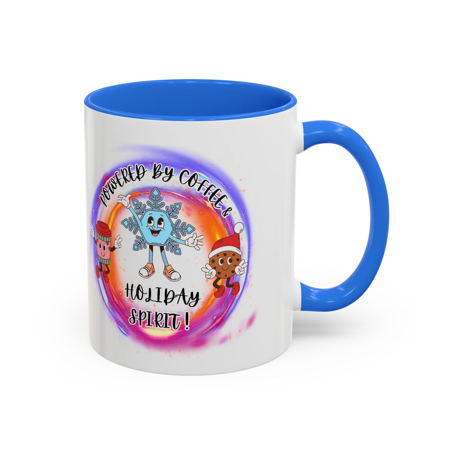 "Powered By Coffee and Christmas Spirit" Two Tone Accent Mugs (11oz, 15oz)