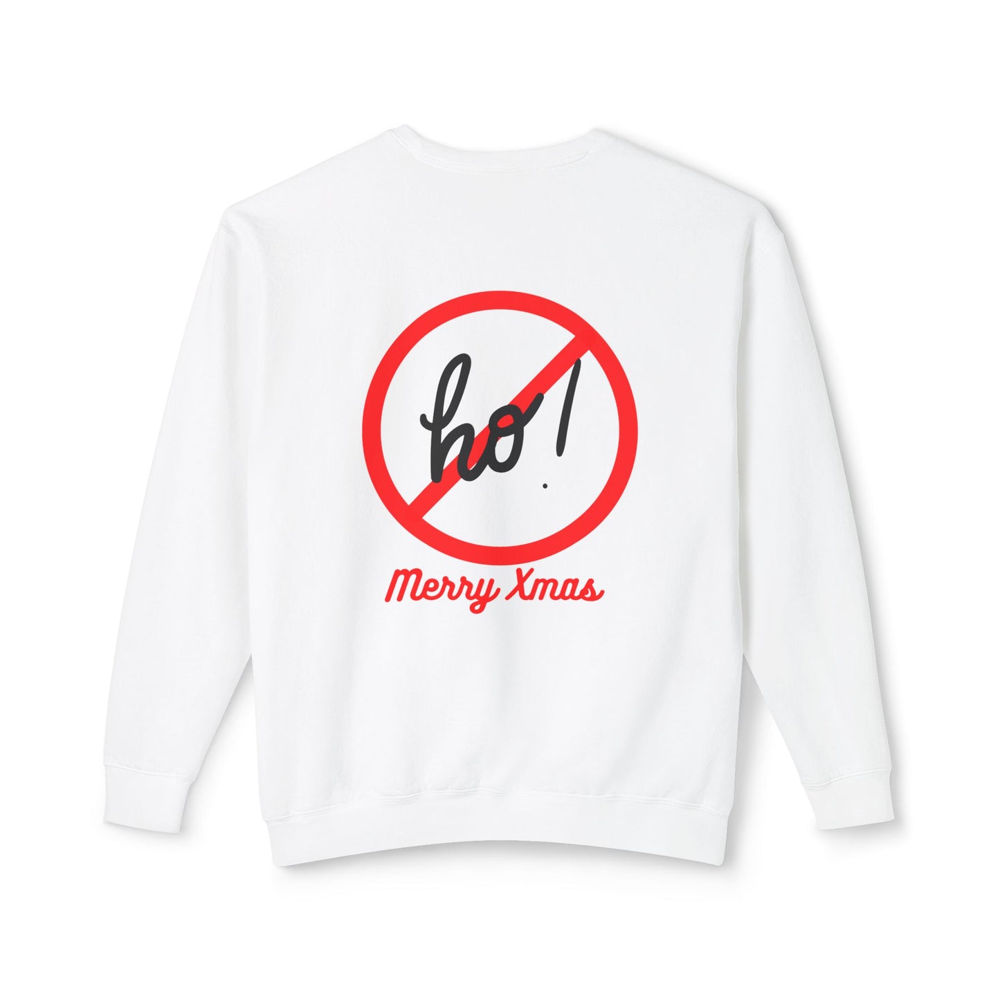 "Smiling(Tan)Santa-Ho, Ho, Ho," Unisex Lightweight Crewneck Sweatshirt, Black Text