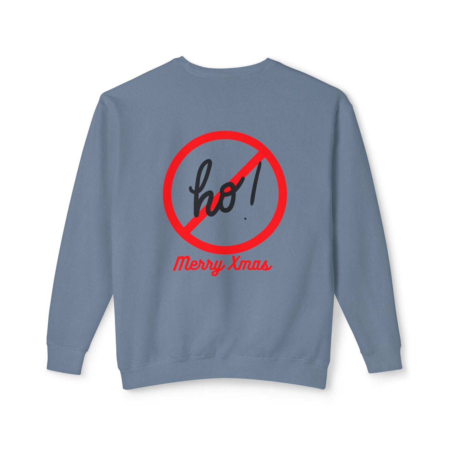 "Smiling(Tan)Santa-Ho, Ho, Ho," Unisex Lightweight Crewneck Sweatshirt, Black Text
