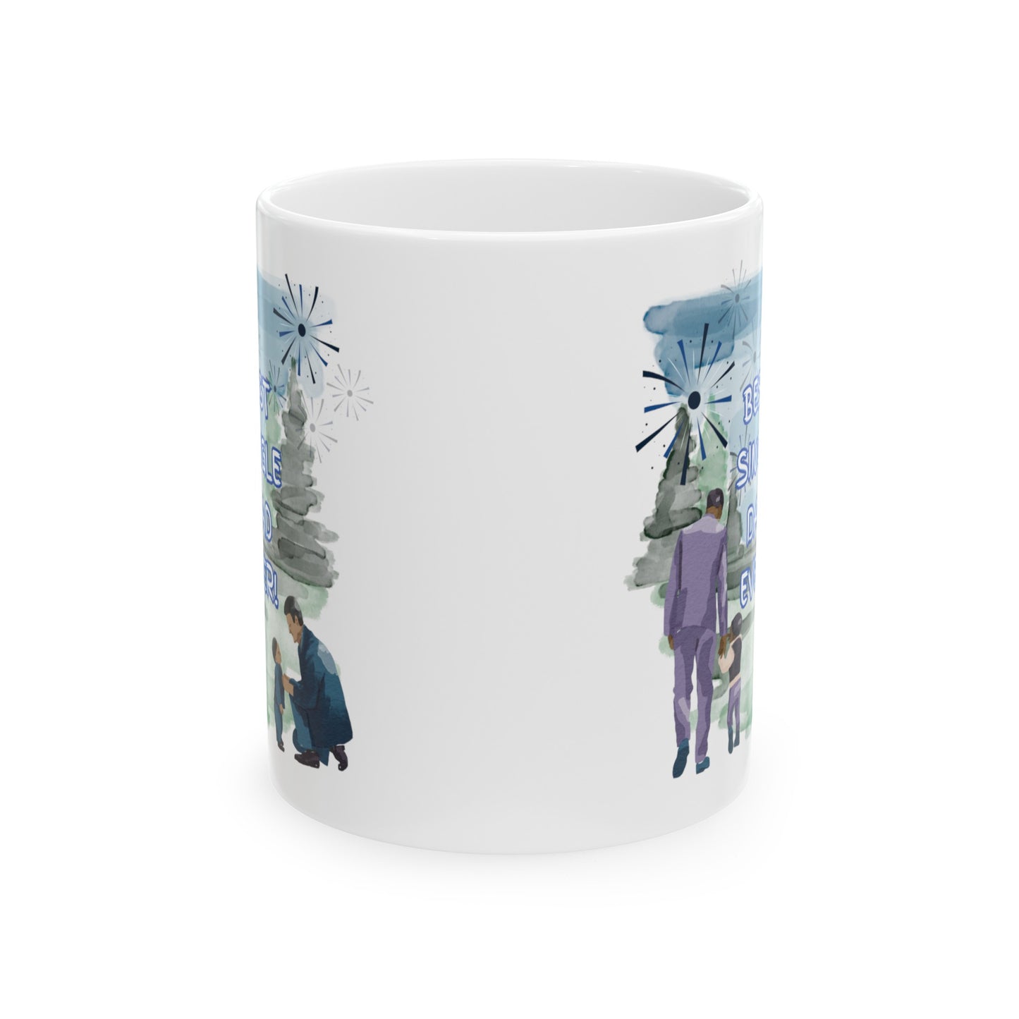 "Best Single Dad Ever" Retro Nature Setting, White Ceramic Mug, (11 oz, 15 oz)