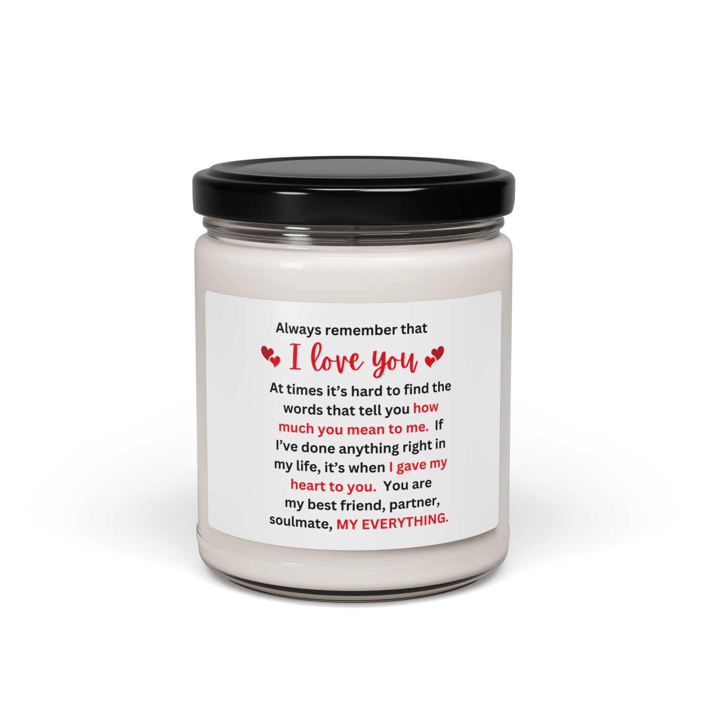 "I Love You" Scented Soy Candle, White Label, Clear 9oz Glass Jar