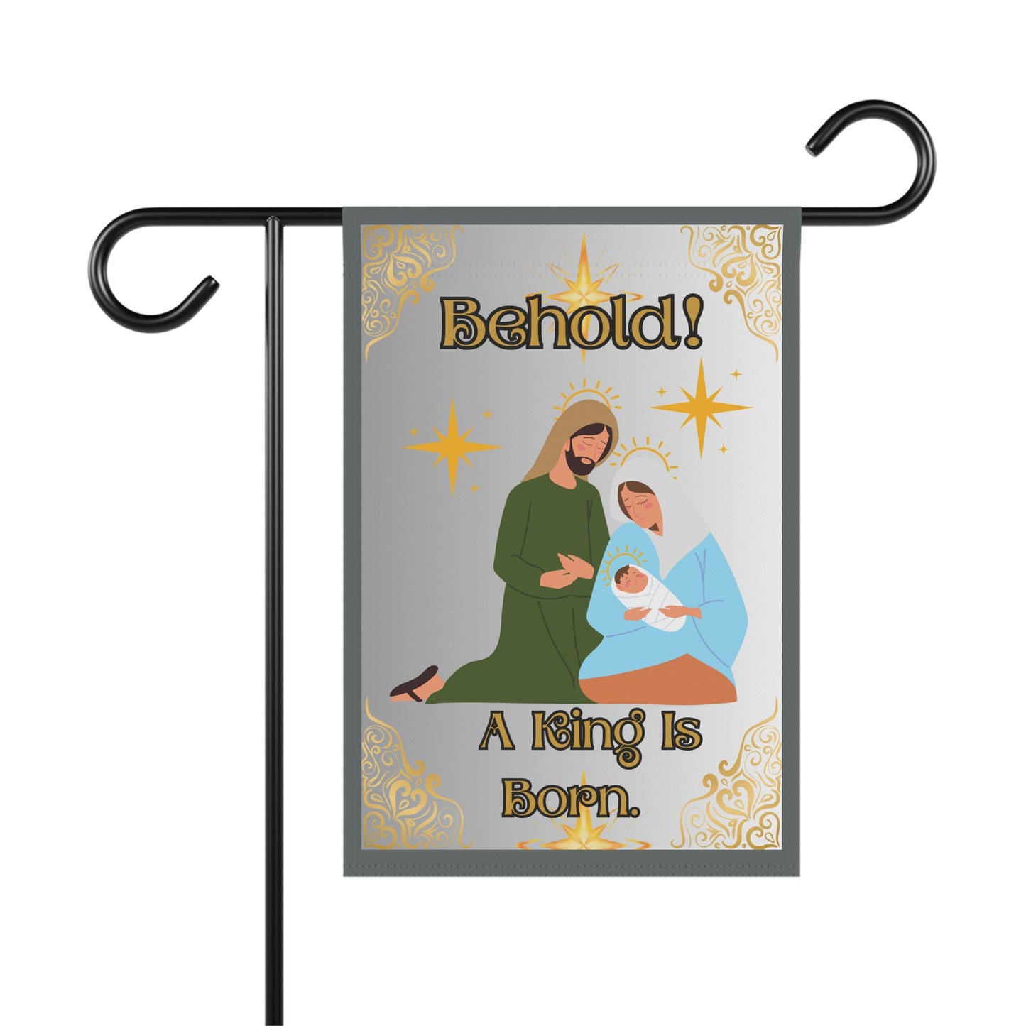 "Behold. A King Is Born!" Garden/Lawn Banner, 12 in x 18 in, White Ombre