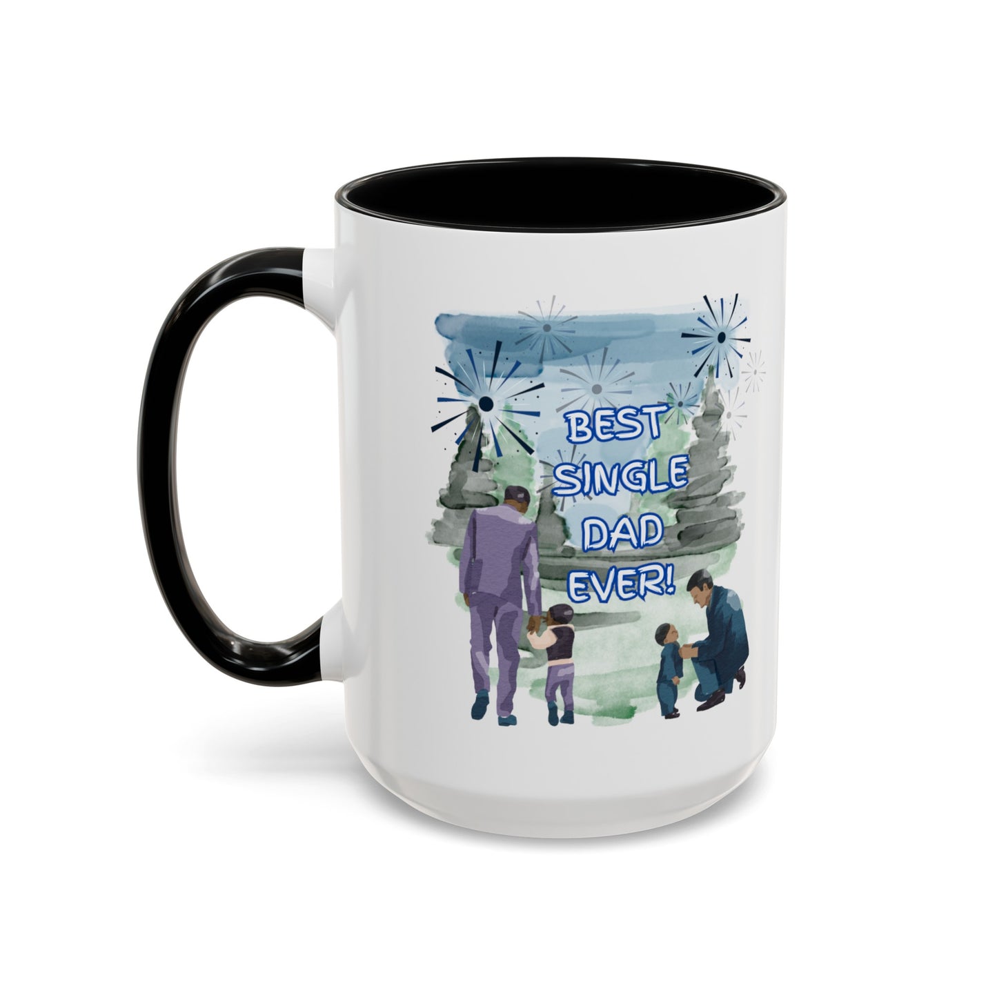 "Best Single Dad Ever" Retro Style Nature Setting, Accent Coffee Mug (11 oz, 15 oz)