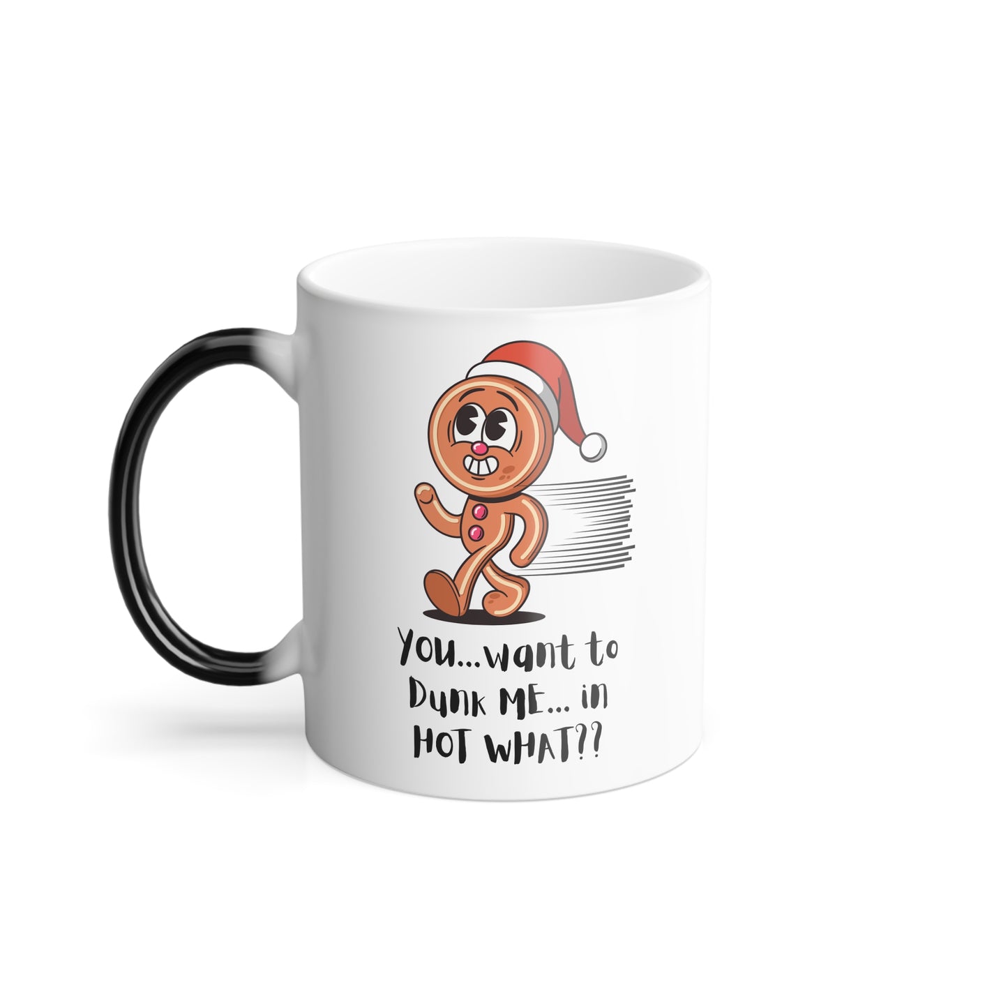 "Running Gingerbread Man" Color Morphing 11 oz, Ceramic Coffee Mug. Enjoy This Fun Holiday Design!