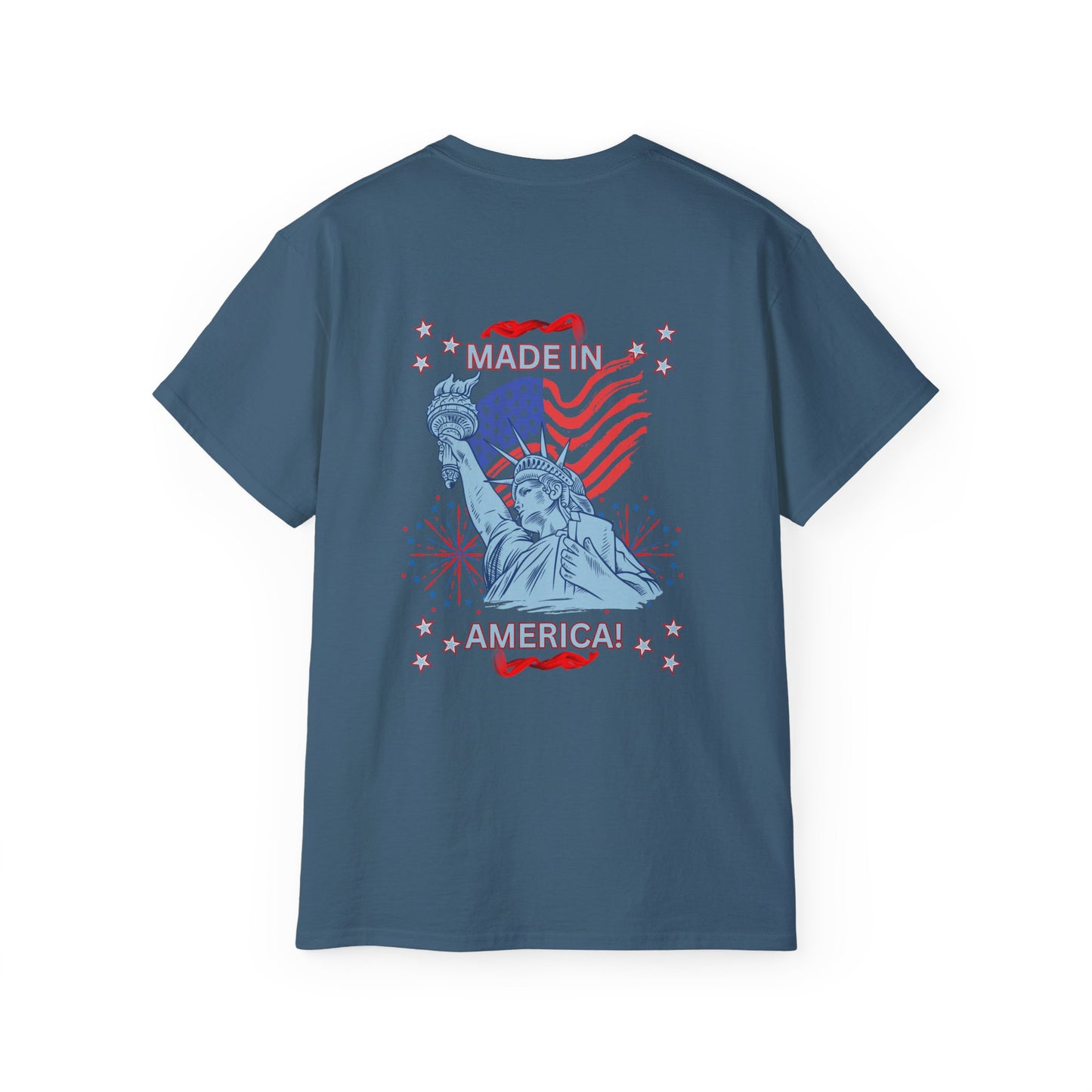 Statue of Liberty Patriotic T-Shirt — "Made In America -Happy Anniversary 1776-2026" Front & Back Design