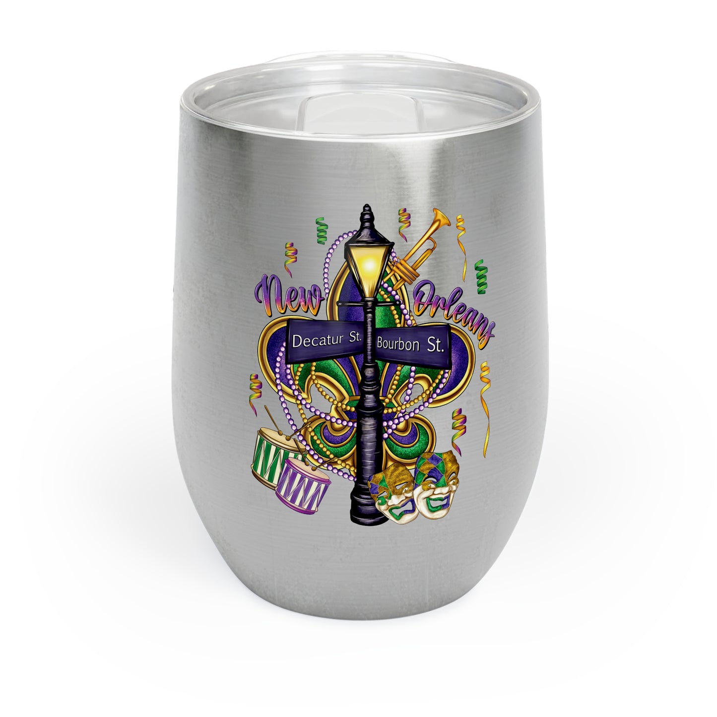 "Mardi Gras French Quarter" 16oz Wine Tumbler — Colorful New Orleans Party Design