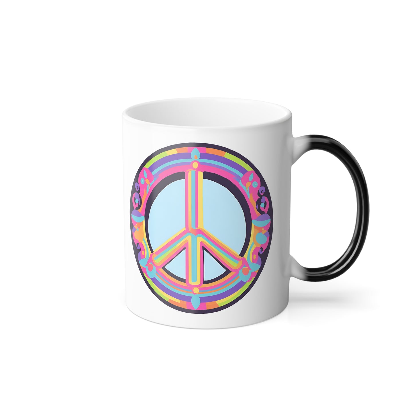 "Peace" Color Morphing 11 oz Ceramic Mug. Let Your Mug Do The Talking With This Lovely Psychedelic Design!