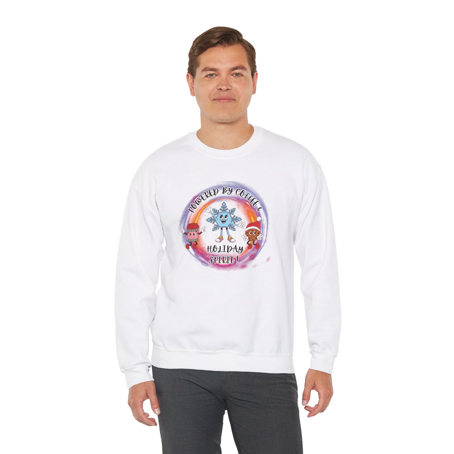 "Powered By Coffee & Holiday Spirit!" Unisex Heavy Blend™ Crewneck Sweatshirt
