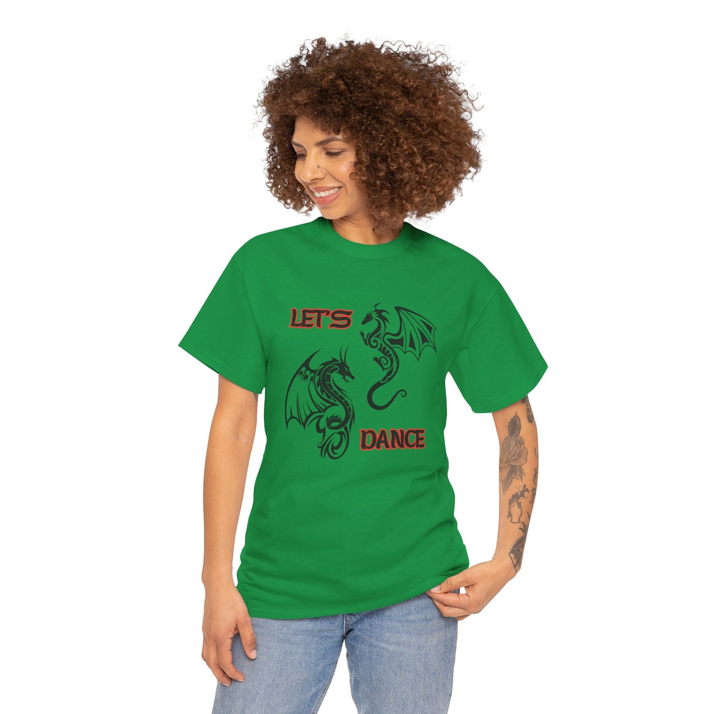 "Let's Dance" Unisex Heavy Cotton Tee, Black/Red Text