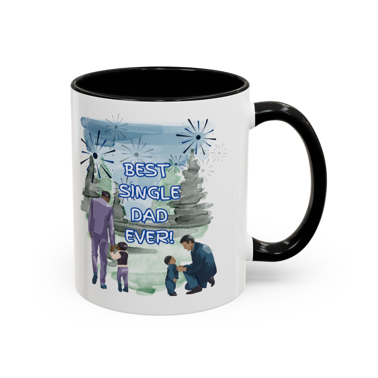 "Best Single Dad Ever" Retro Style Nature Setting, Accent Coffee Mug (11 oz, 15 oz)