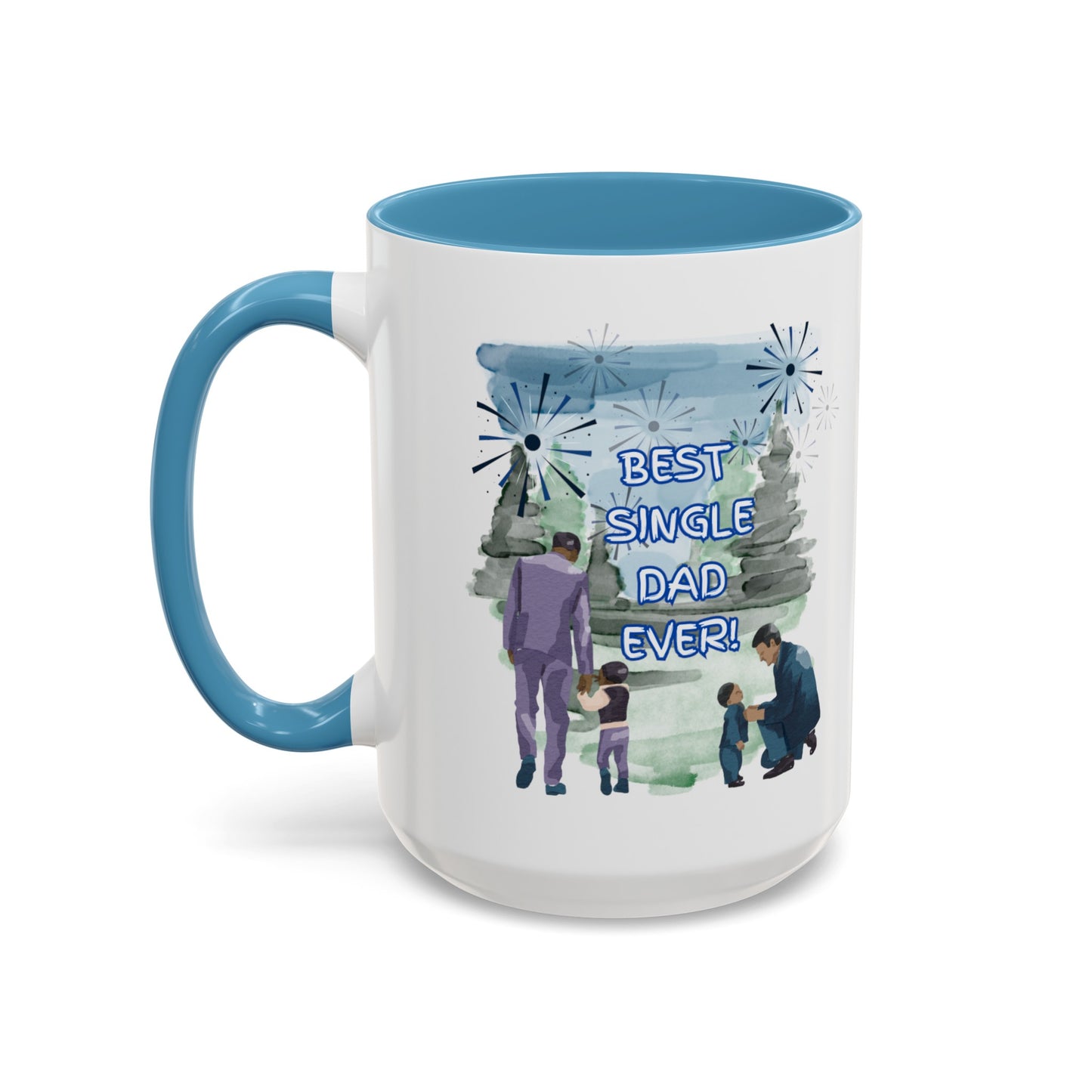 "Best Single Dad Ever" Retro Style Nature Setting, Accent Coffee Mug (11 oz, 15 oz)