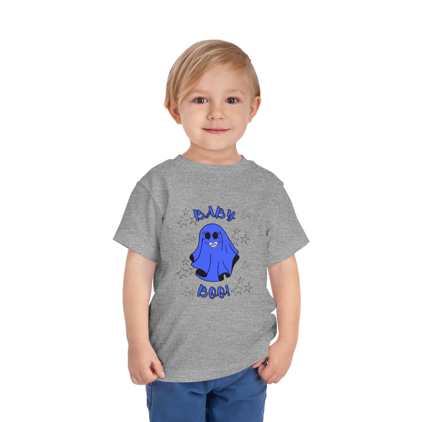 "Baby Boo-Blue", Toddler Starry Ghost Halloween Tee Shirt