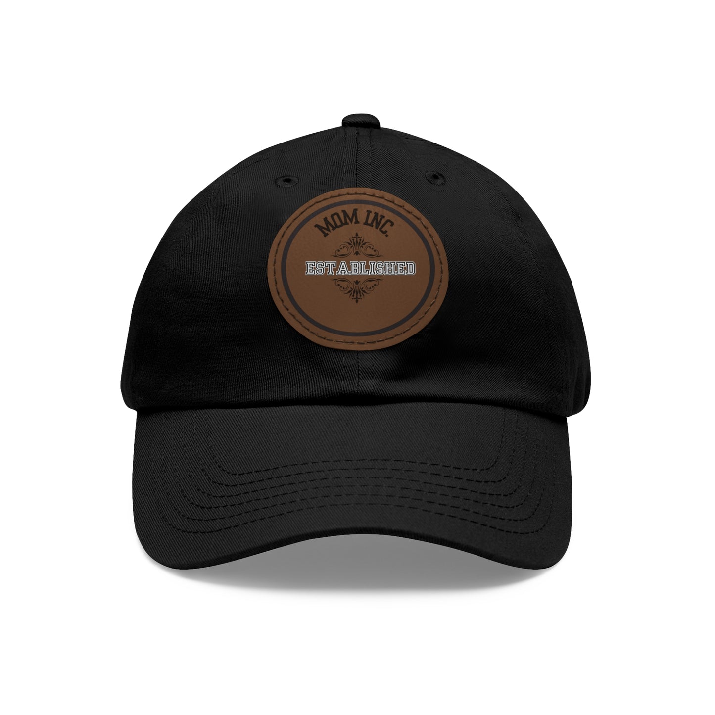 "MOM INC." Black Twill Dad Hat with Personalized PU Leather Patch
