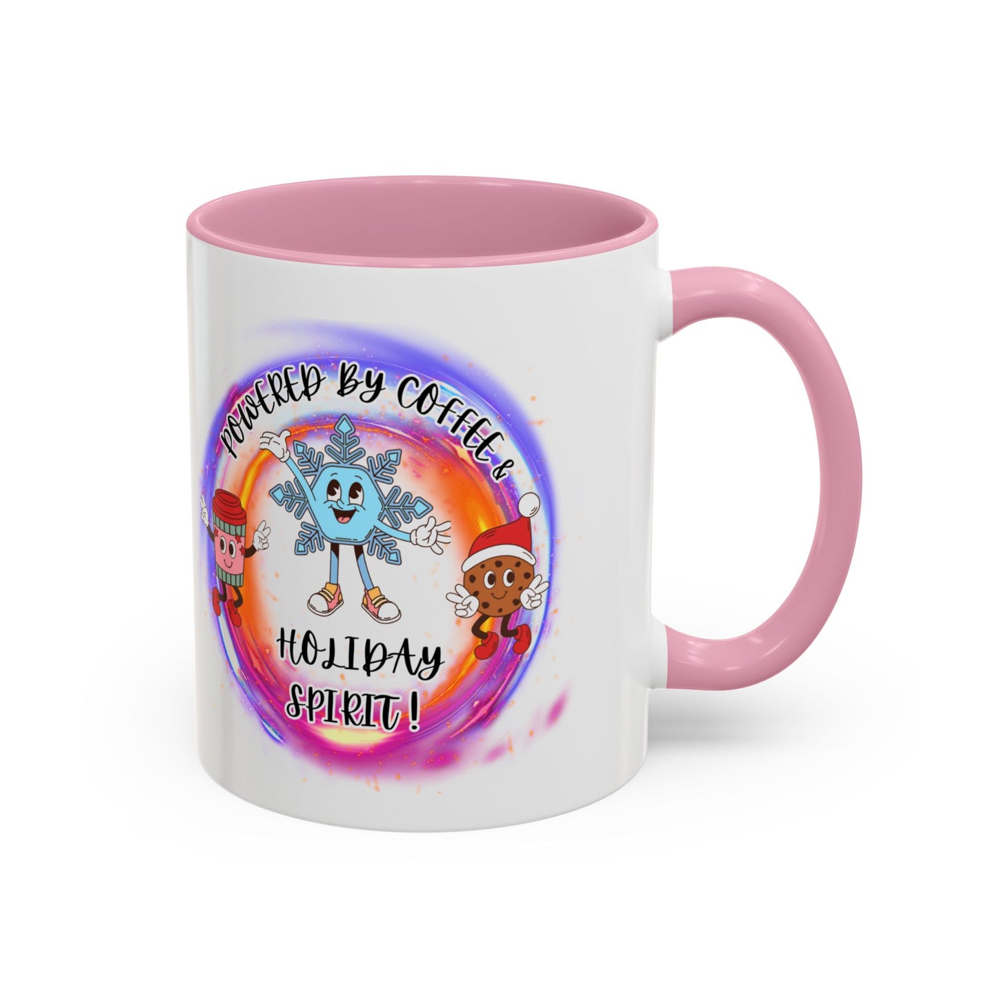 "Powered By Coffee and Christmas Spirit" Two Tone Accent Mugs (11oz, 15oz)