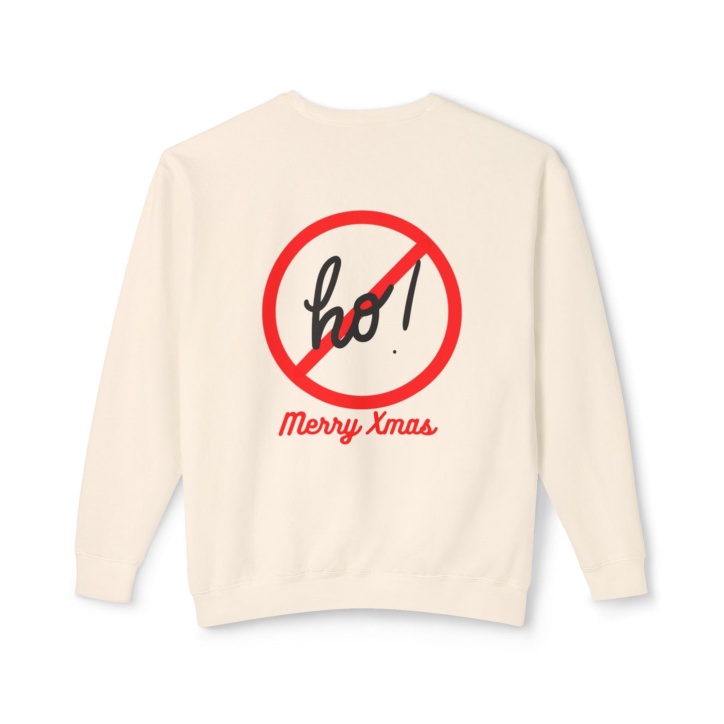 "Smiling(Tan)Santa-Ho, Ho, Ho," Unisex Lightweight Crewneck Sweatshirt, Black Text