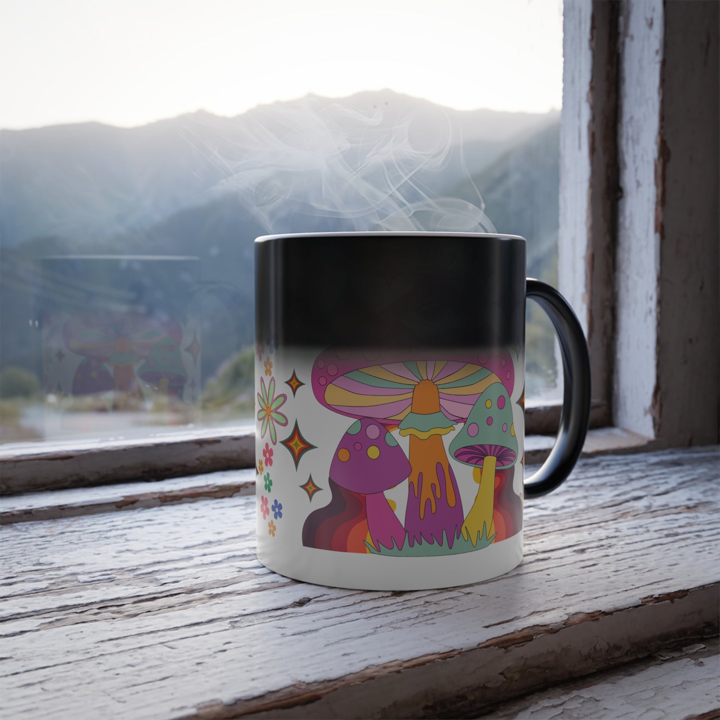 " Extra Groovy Mushrooms" Color Morphing 11 oz Ceramic Mug. This Mug is Magic!