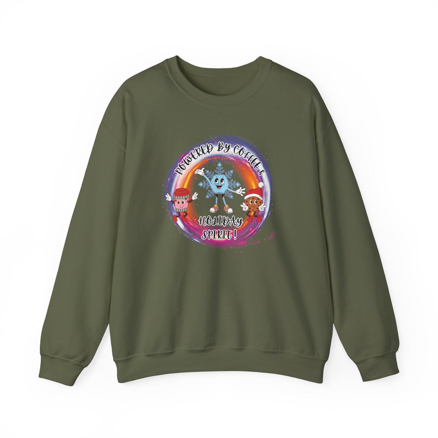 "Powered By Coffee & Holiday Spirit!" Unisex Heavy Blend™ Crewneck Sweatshirt