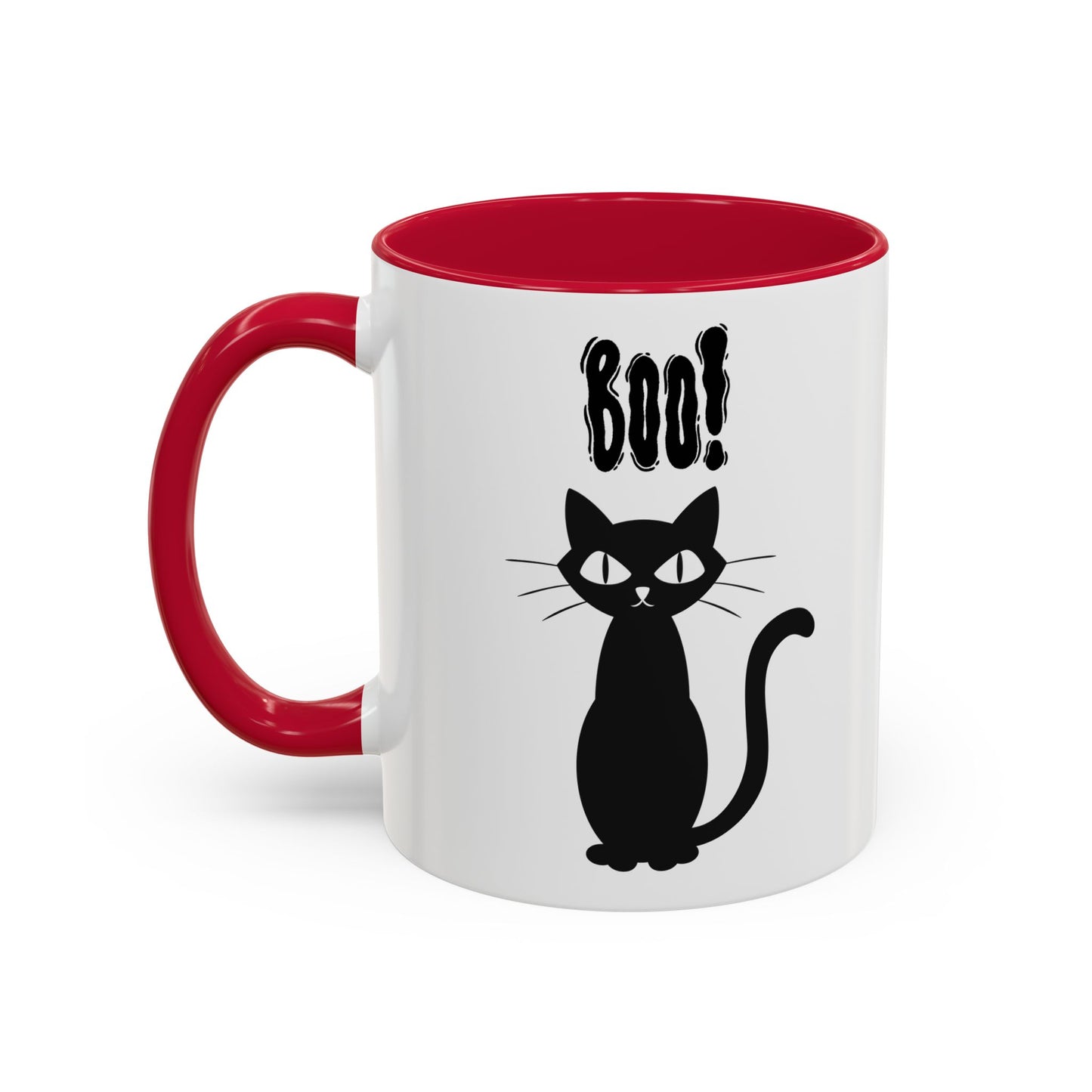''Boo" Black Kitty, White Ceramic Mugs With Colorful Accents (11oz and 15oz)