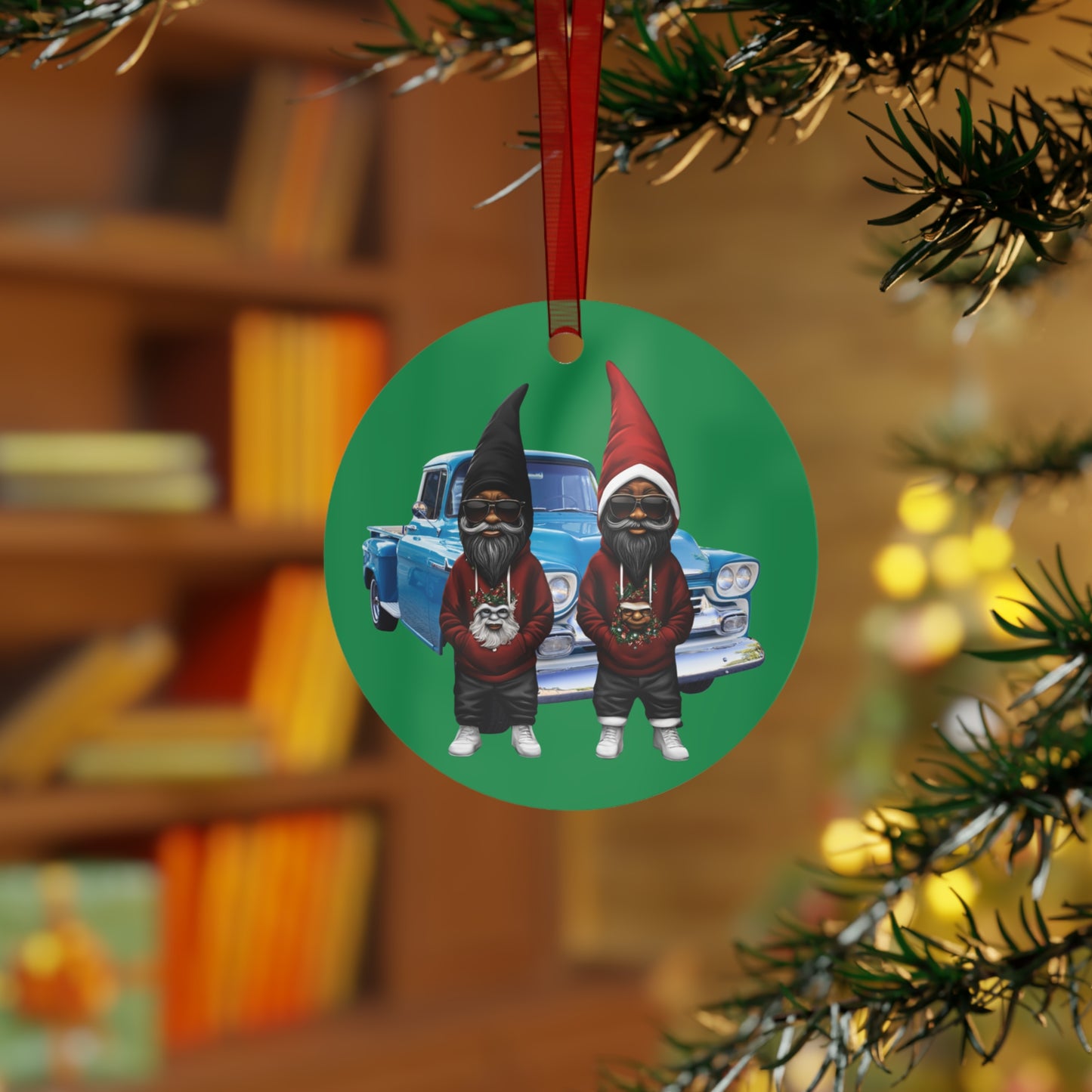 "Xmas Homeez" Round Metal Ornament, Green