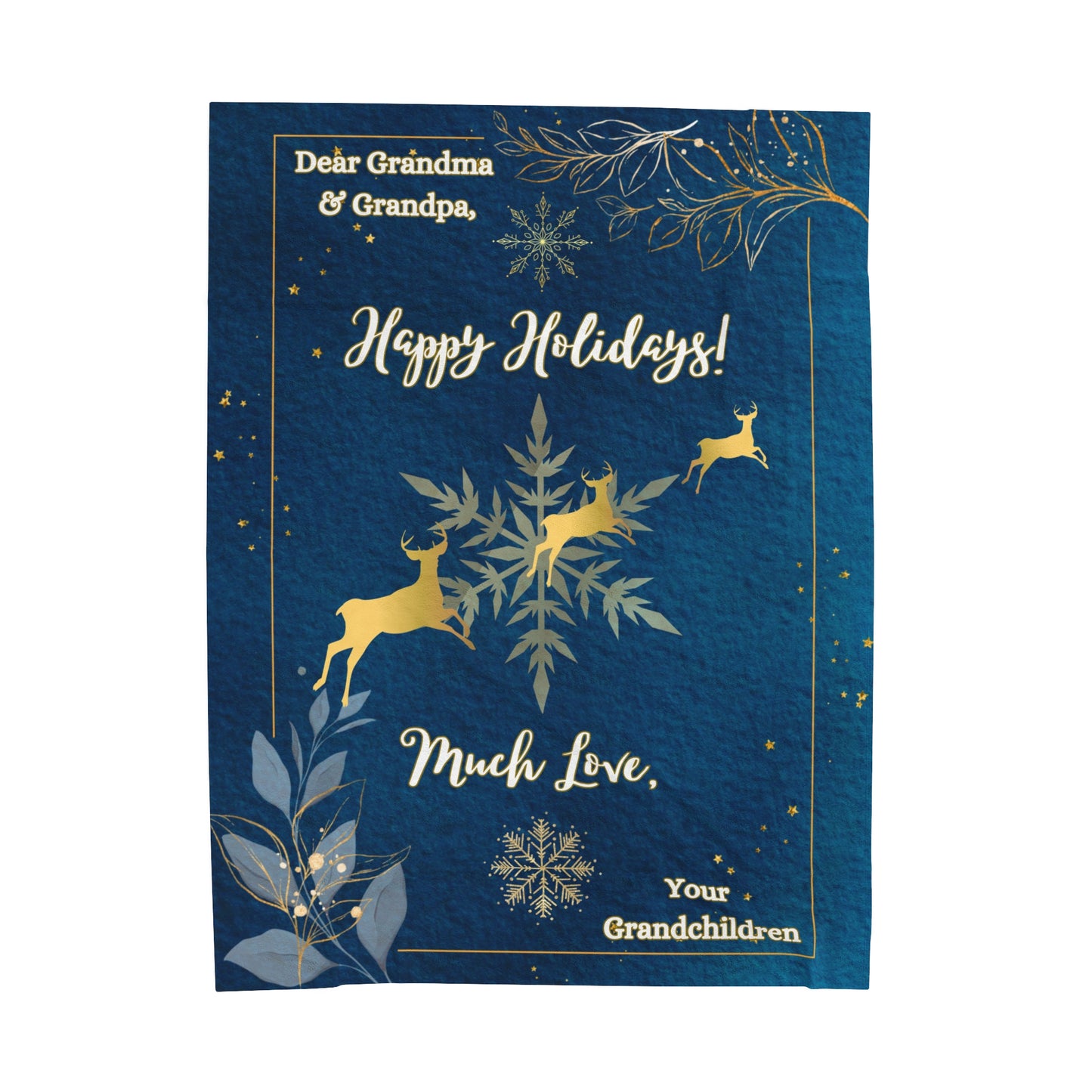 "Dear Grandma and Grandpa, Happy Holidays! Navy Blue,Velveteen 60 in x 80 in Plush Blanket