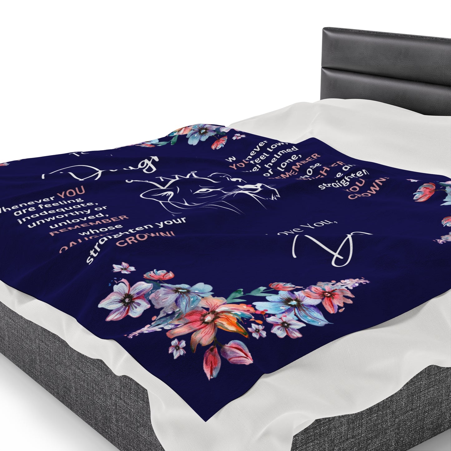 "To My Daughter-Lion Princess" 60 in x 80 in Velveteen Plush Blanket-Royal Navy Blue