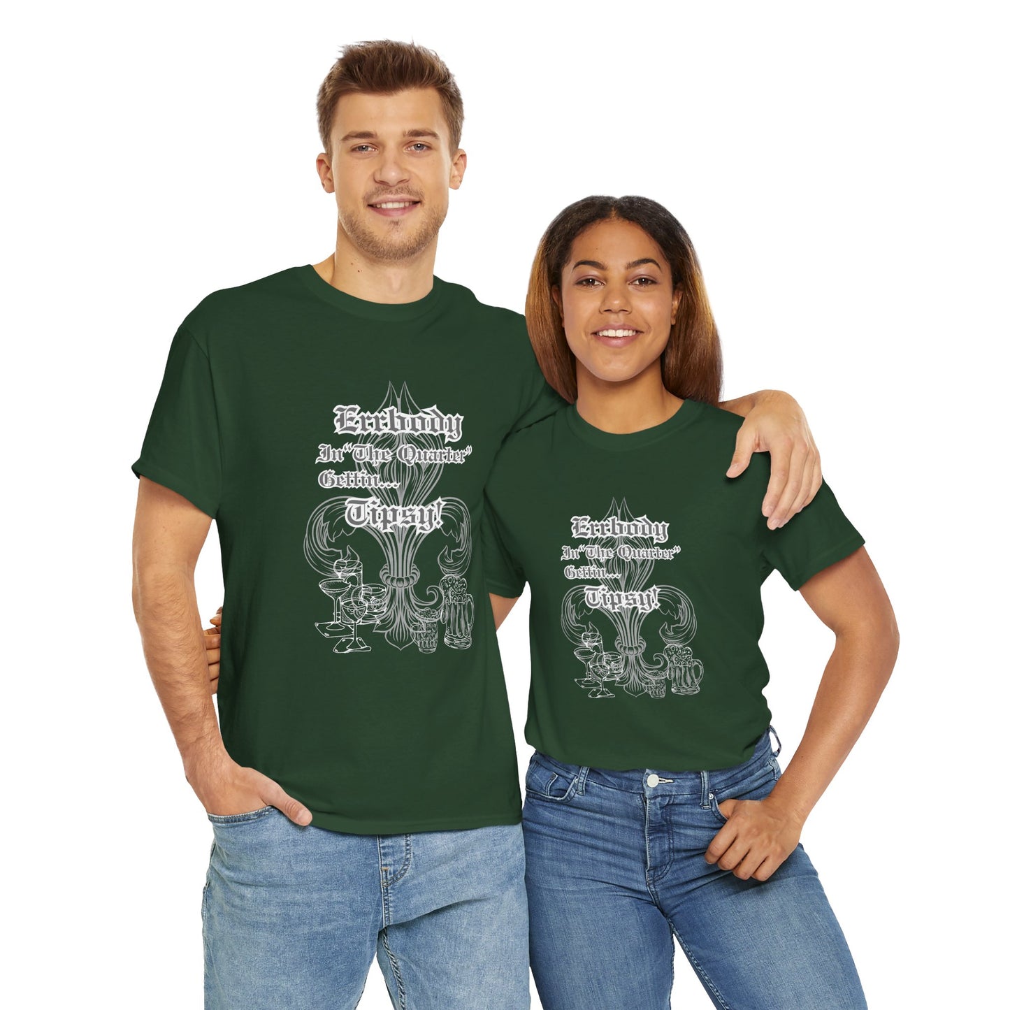 "Err Body In The Quarter Gettin Tipsy" White Text-Drinkware Des, Unisex Heavy Cotton Tee