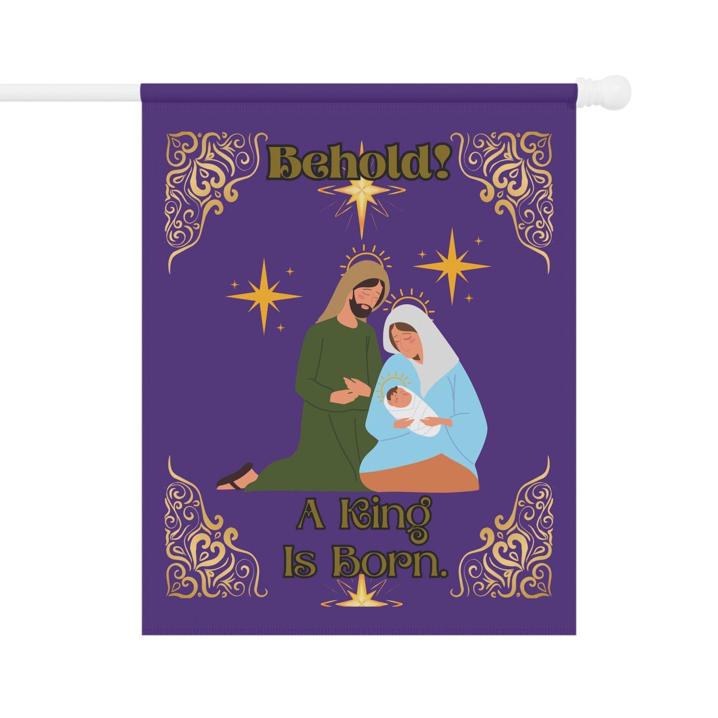 "Behold A King Is Born" 24.5 in x 32 in, House Banner/Flag in Purple