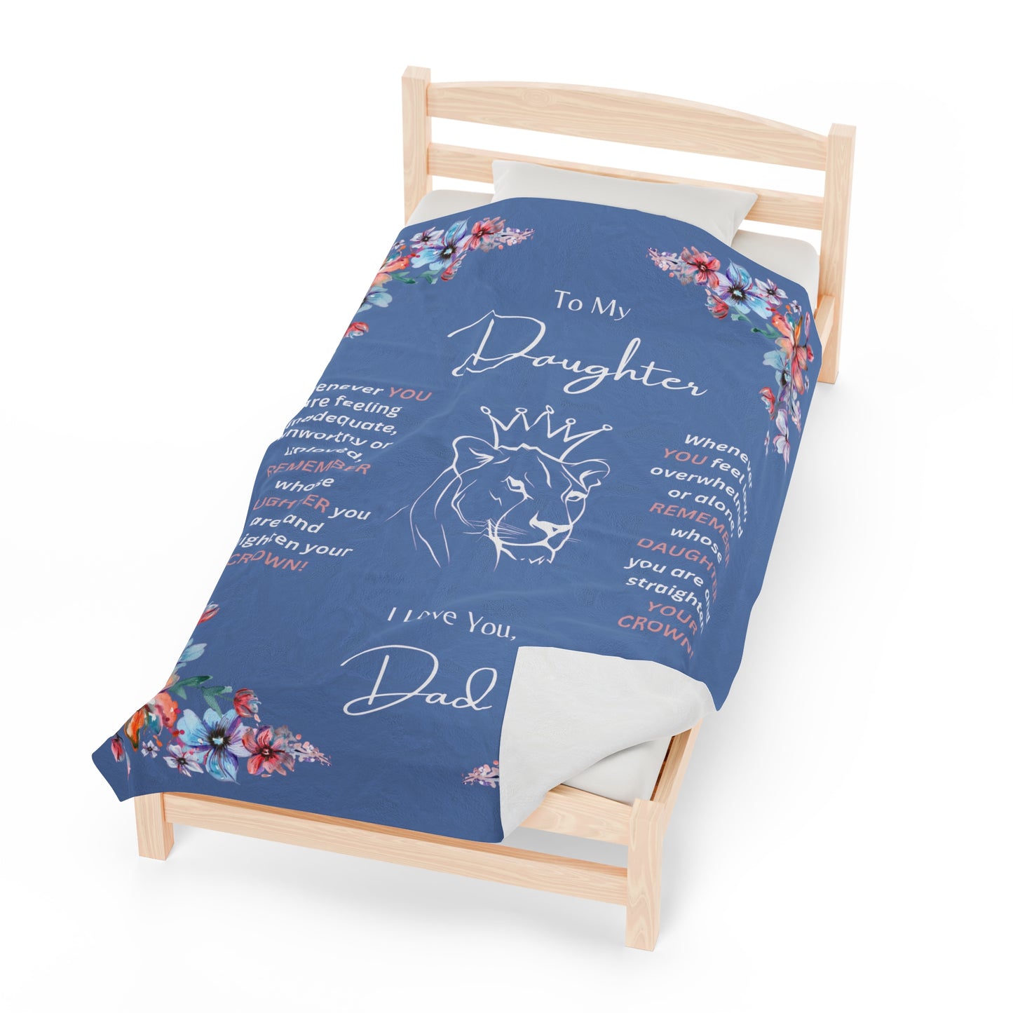 "To My Daughter"- Lion Princess, 60 in x 80 in Plush Blanket - Wedgewood Blue