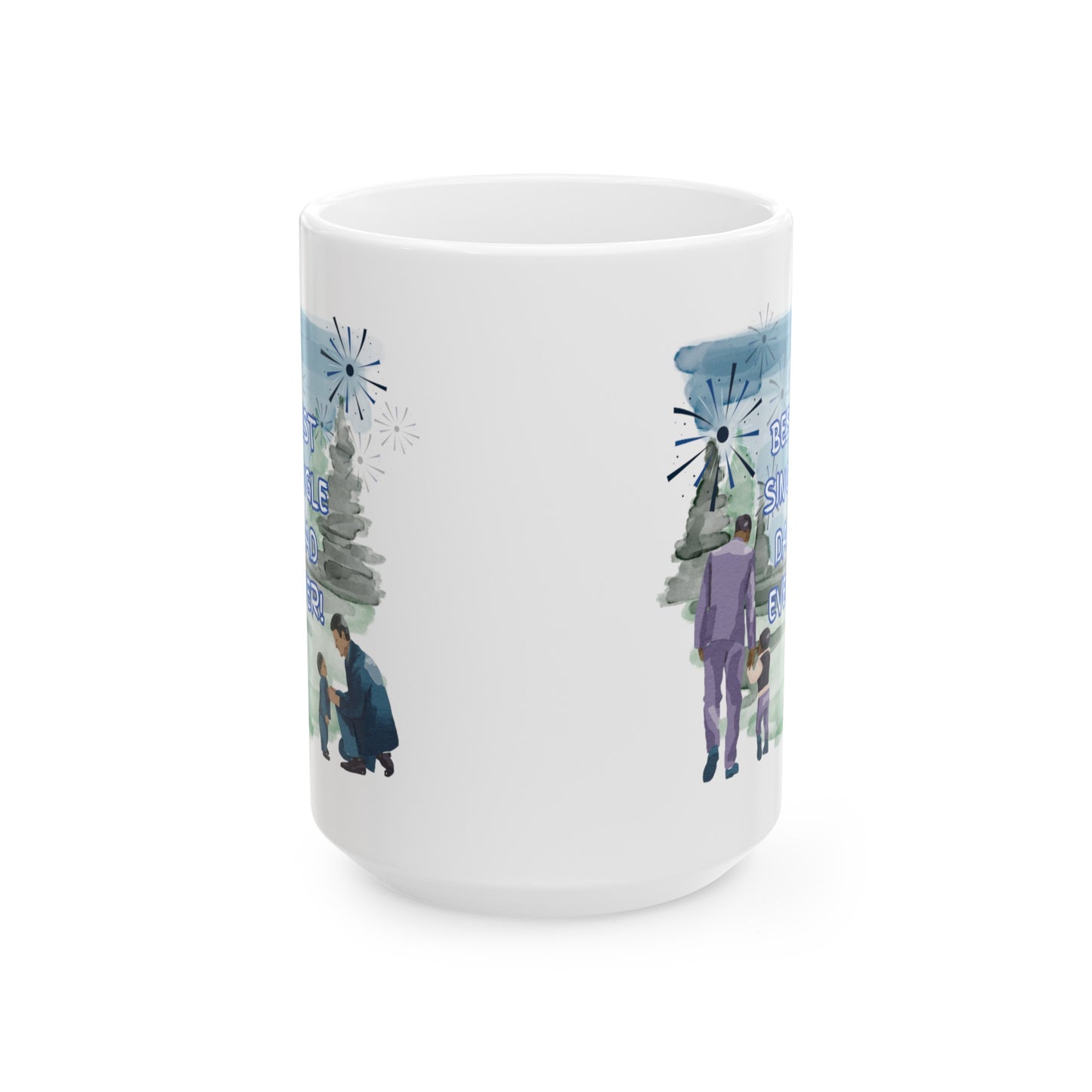 "Best Single Dad Ever" Retro Nature Setting, White Ceramic Mug, (11 oz, 15 oz)