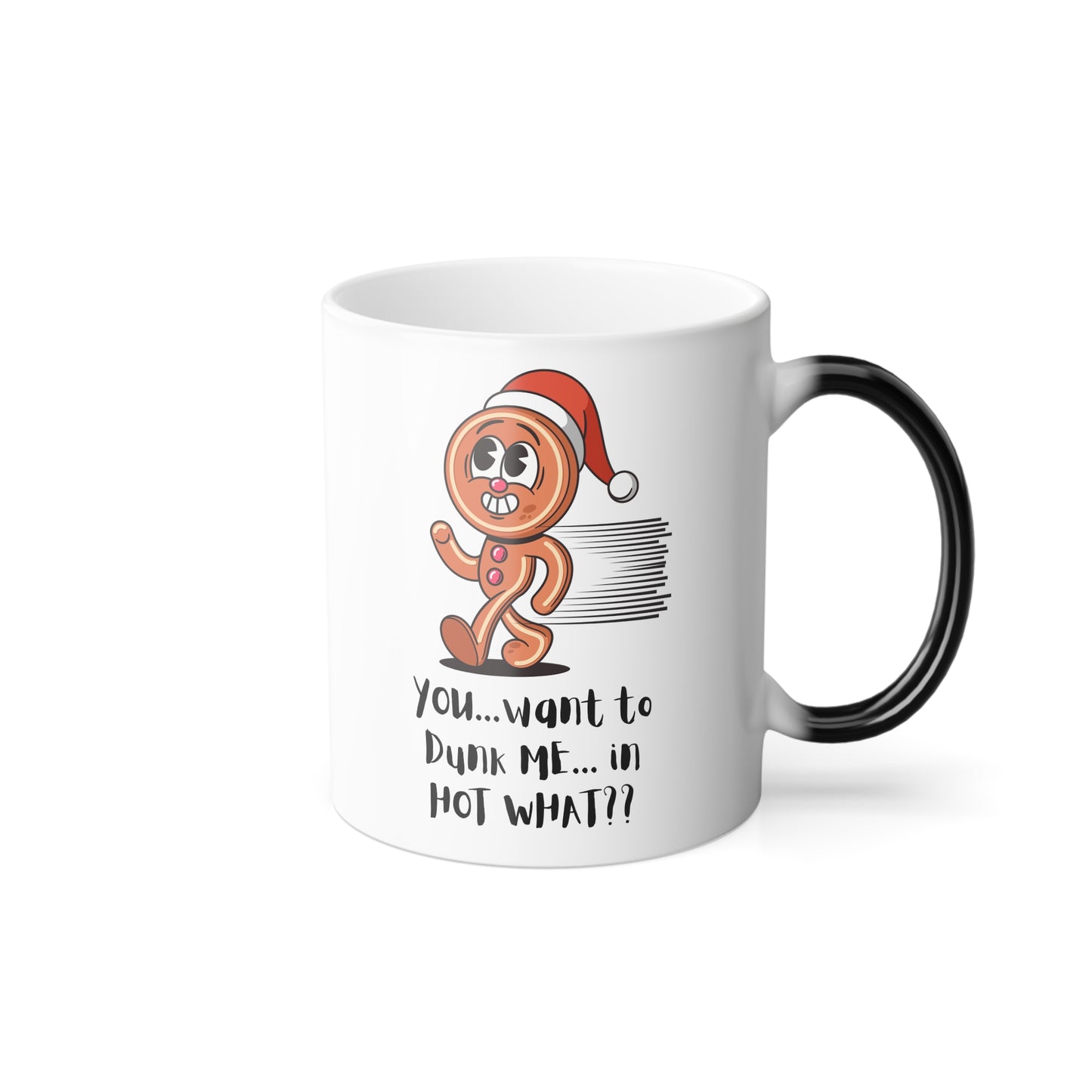 "Running Gingerbread Man" Color Morphing 11 oz, Ceramic Coffee Mug. Enjoy This Fun Holiday Design!