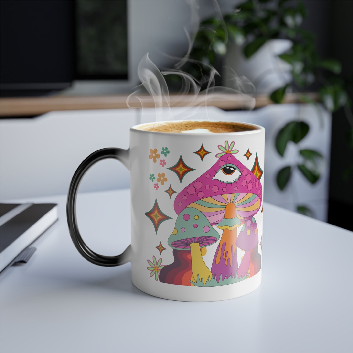 " Extra Groovy Mushrooms" Color Morphing 11 oz Ceramic Mug. This Mug is Magic!