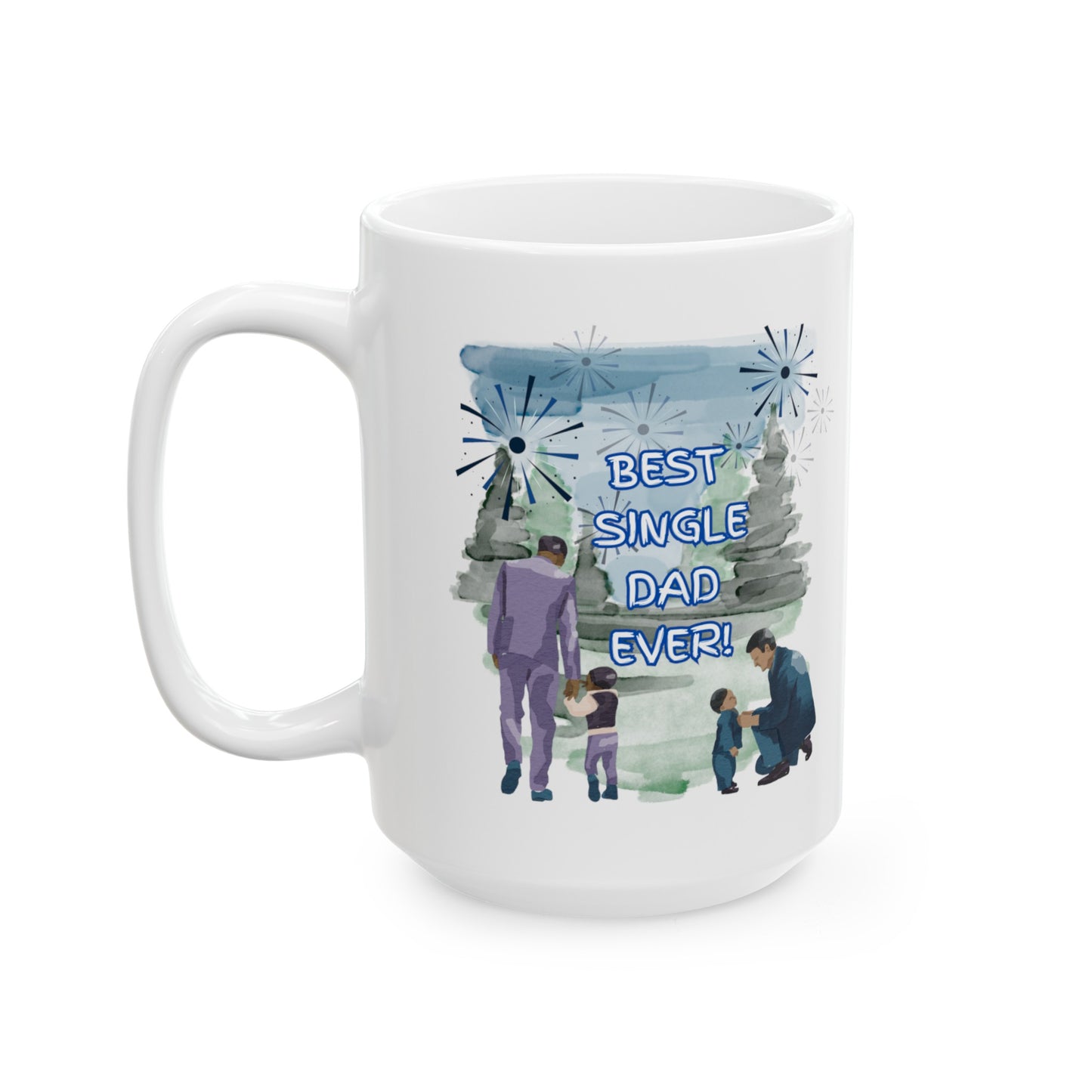 "Best Single Dad Ever" Retro Nature Setting, White Ceramic Mug, (11 oz, 15 oz)