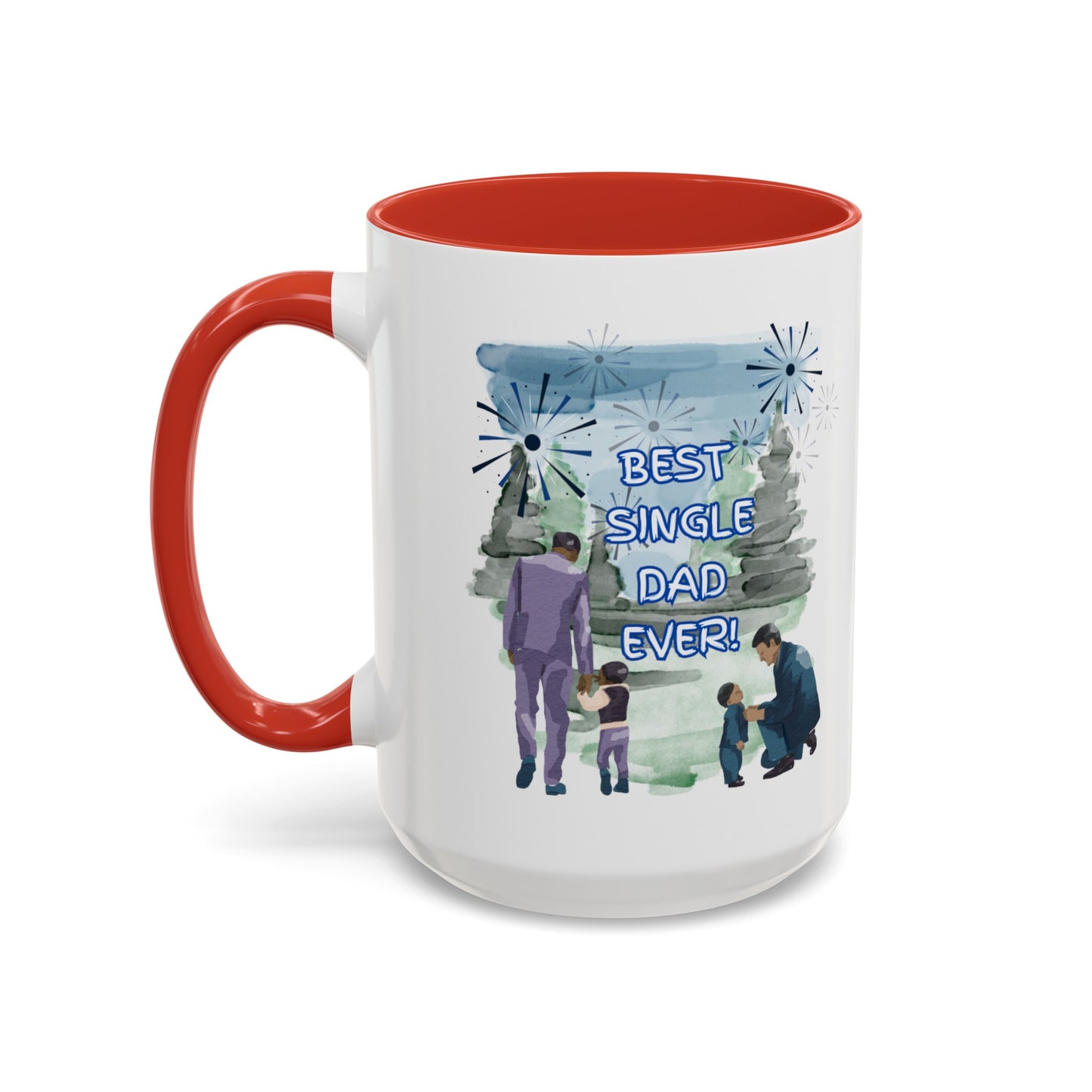 "Best Single Dad Ever" Retro Style Nature Setting, Accent Coffee Mug (11 oz, 15 oz)