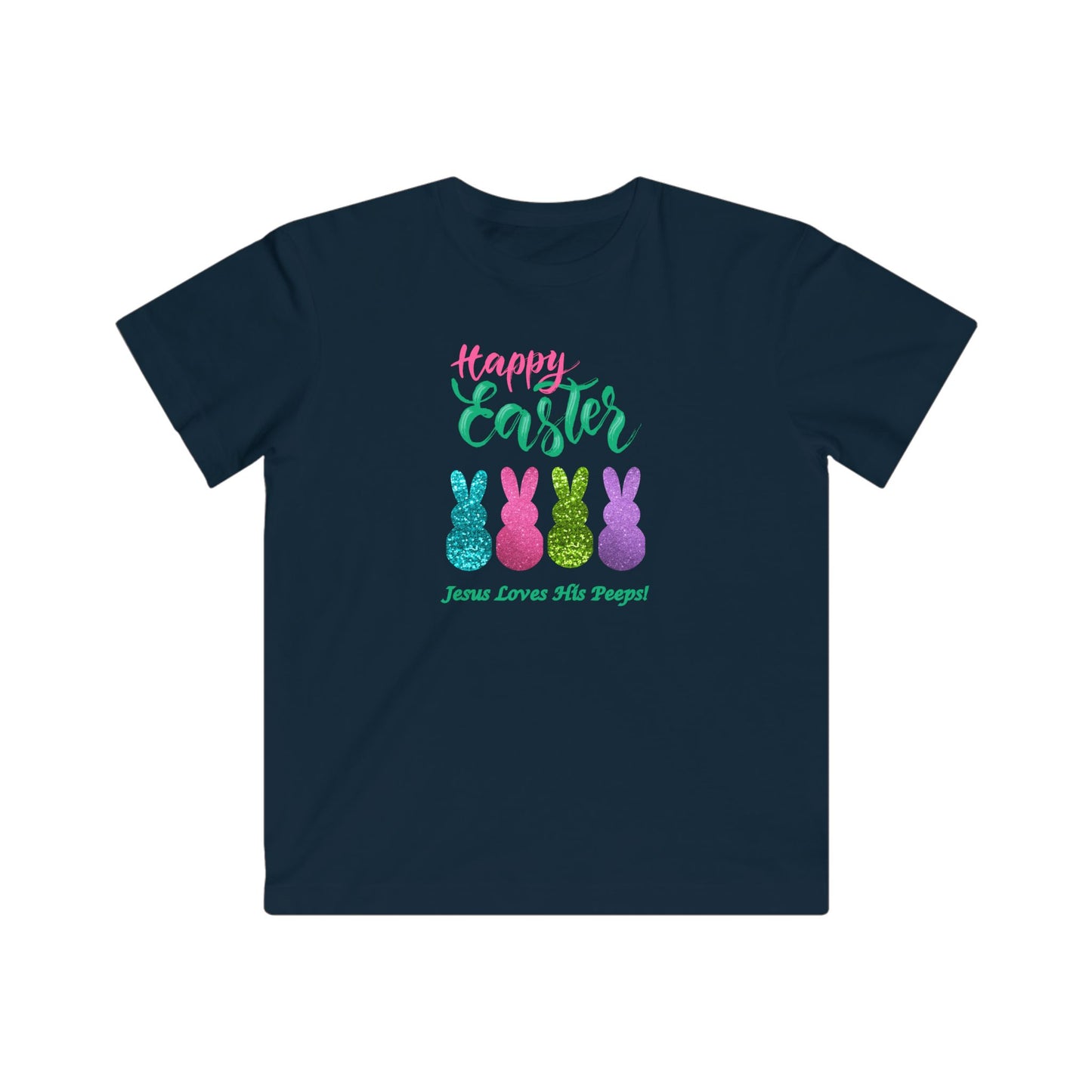 "Happy Easter" Kids Fine Jersey Tee - Glitter Bunny Design
