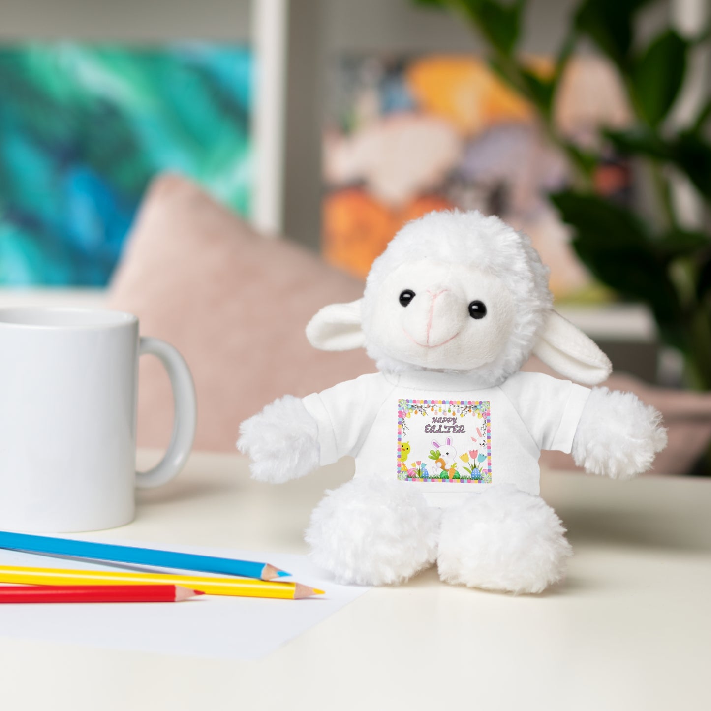 " Happy Easter" Stuffed Animals with Tee, Bunny and Lamb