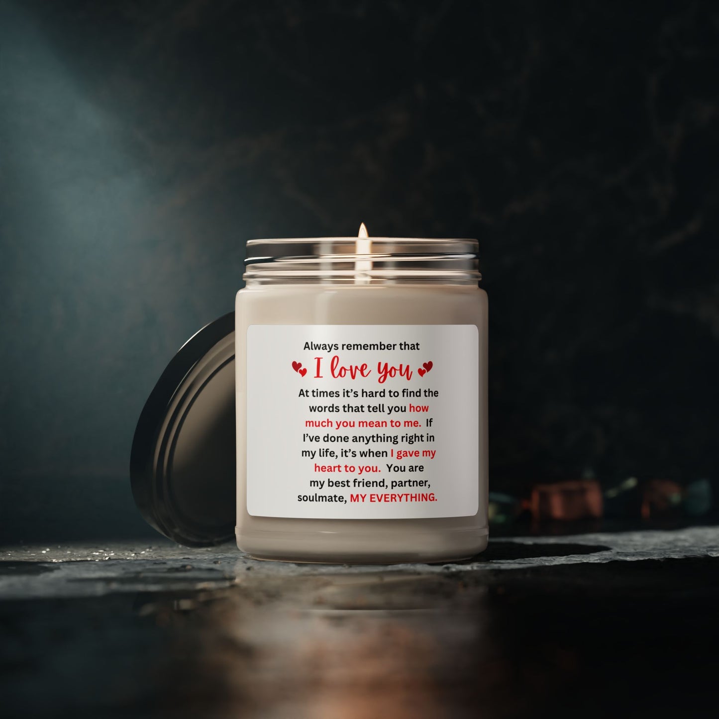 "I Love You" Scented Soy Candle, White Label, Clear 9oz Glass Jar
