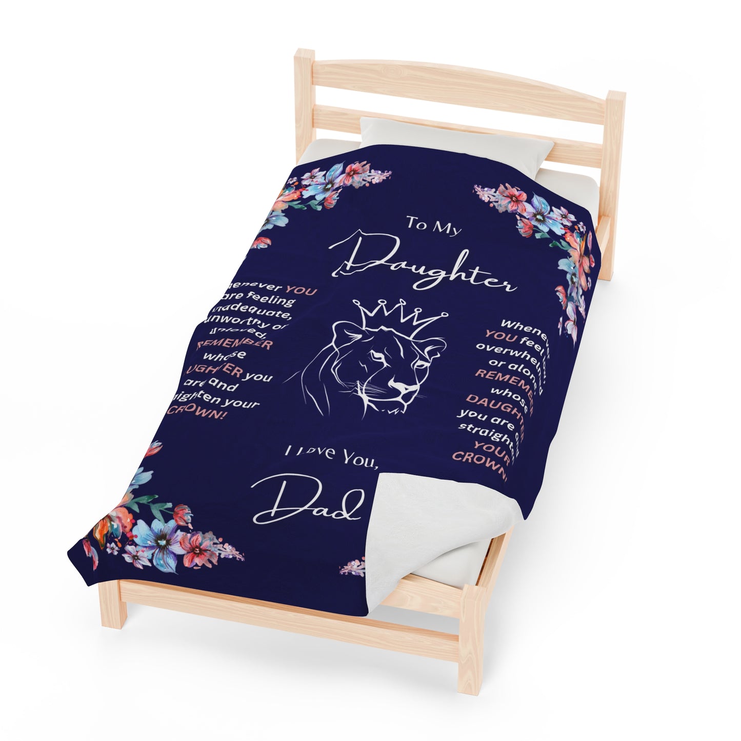 "To My Daughter-Lion Princess" 60 in x 80 in Velveteen Plush Blanket-Royal Navy Blue