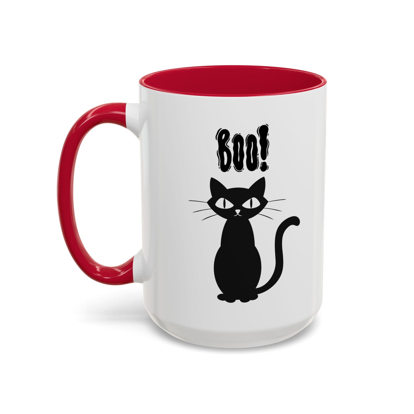 ''Boo" Black Kitty, White Ceramic Mugs With Colorful Accents (11oz and 15oz)