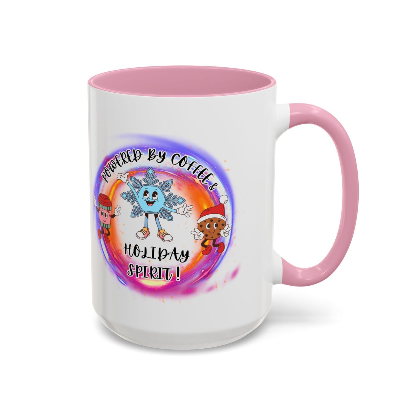 "Powered By Coffee and Christmas Spirit" Two Tone Accent Mugs (11oz, 15oz)
