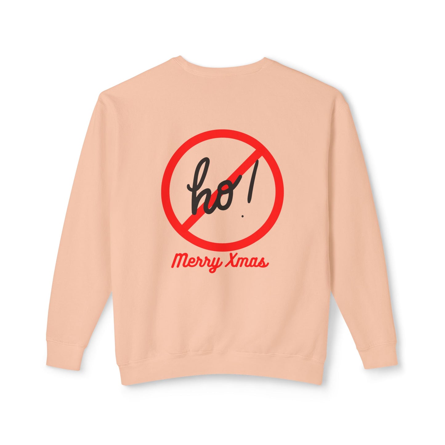 "Smiling(Tan)Santa-Ho, Ho, Ho," Unisex Lightweight Crewneck Sweatshirt, Black Text