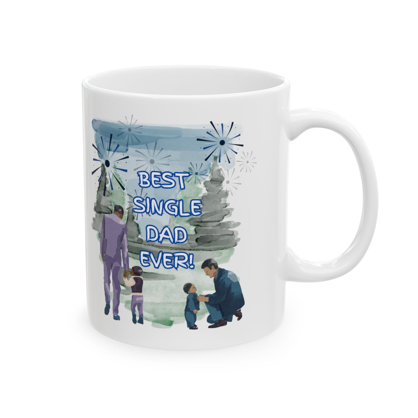 "Best Single Dad Ever" Retro Nature Setting, White Ceramic Mug, (11 oz, 15 oz)
