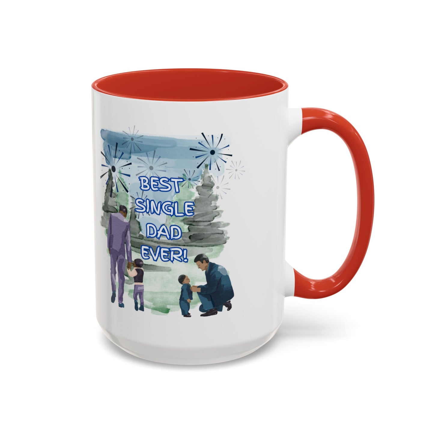 "Best Single Dad Ever" Retro Style Nature Setting, Accent Coffee Mug (11 oz, 15 oz)
