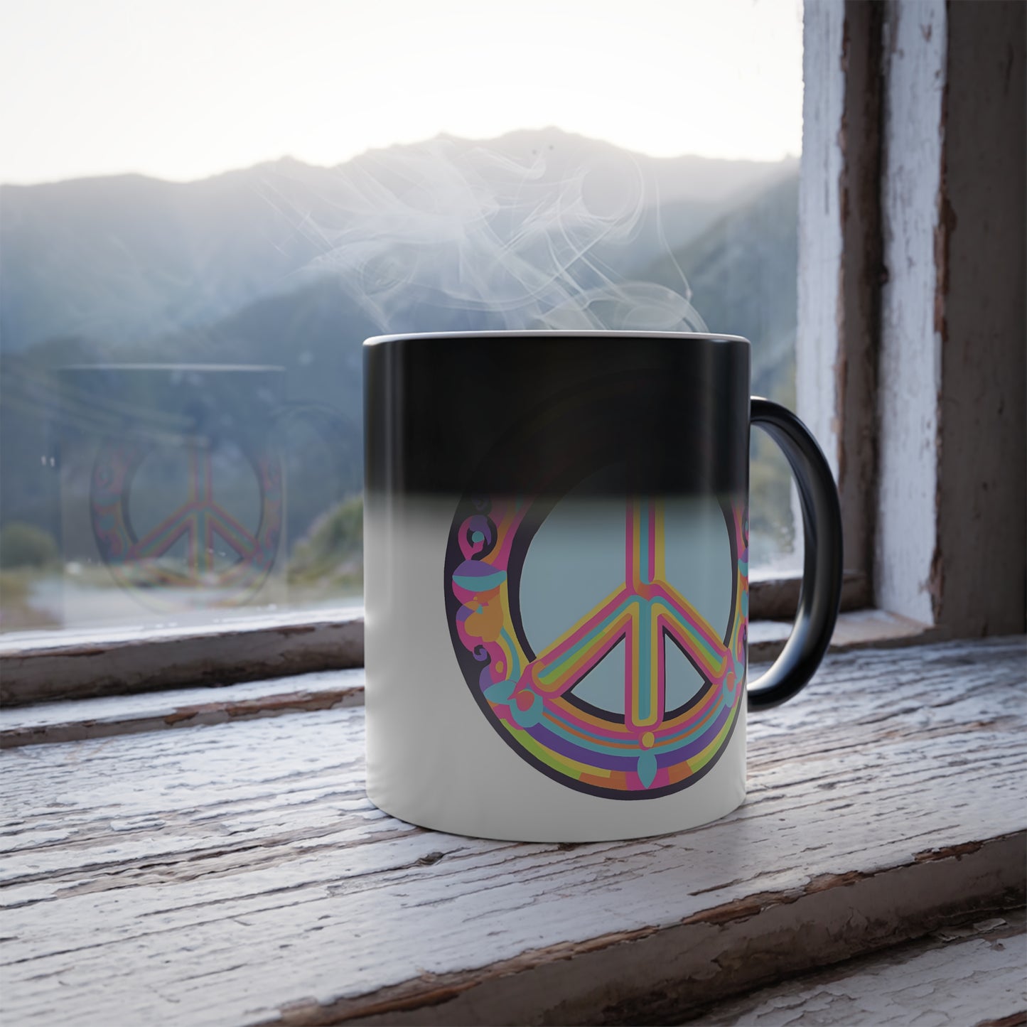 "Peace" Color Morphing 11 oz Ceramic Mug. Let Your Mug Do The Talking With This Lovely Psychedelic Design!