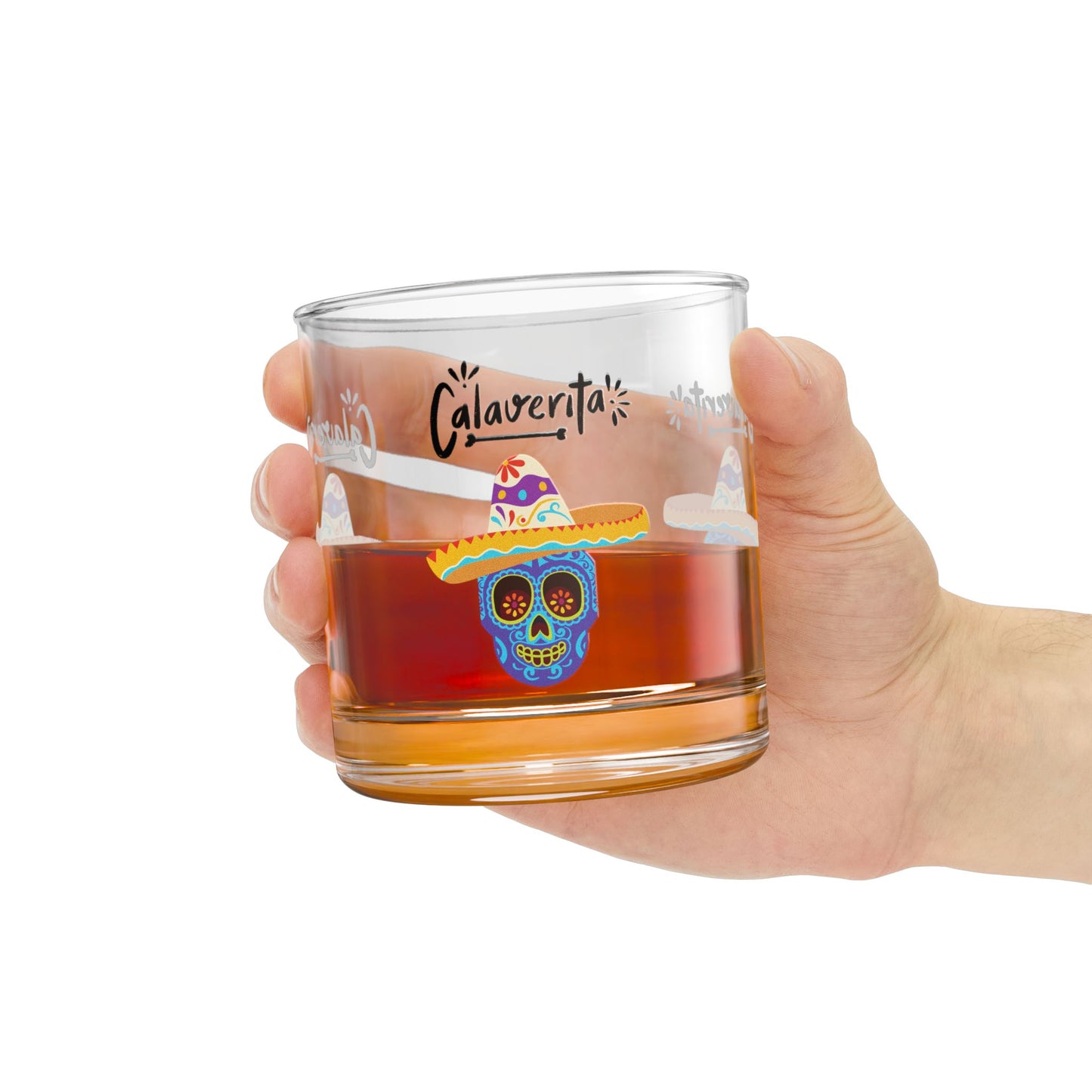 "Calaverita Sugar Skull" Rocks Glass, 10oz. A Unique and Vibrant way to enjoy Your Favorite Tequila or Margarita "On The Rocks"