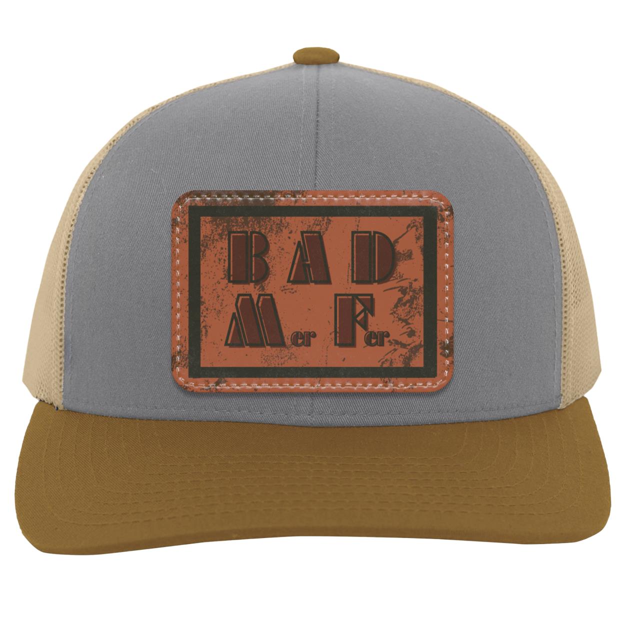 "BAD Mer Fer", Snap Back Trucker Hat with Brown Vegan Leather Patch